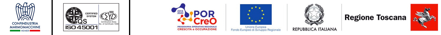 loghi Confindustria Marmomacchine | ISO45001 | PorCreO | Unione Europea | Repubblica Italiana | Regione Toscana |
